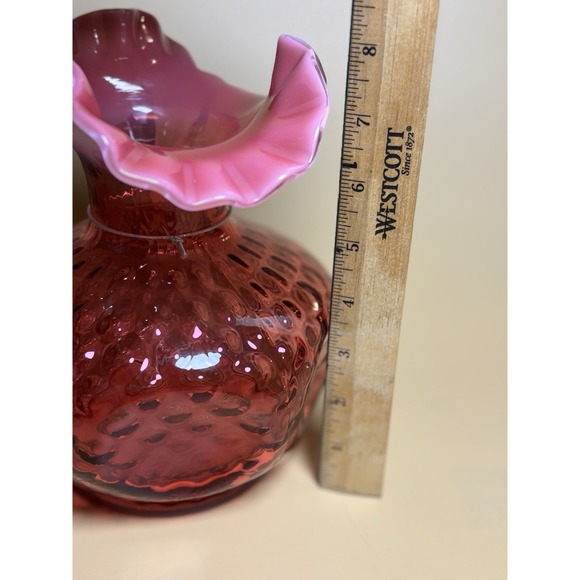 Fenton Art Glass Country Cranberry Vase Ruffled Edge Handcrafted with gold - Picture 13 of 15